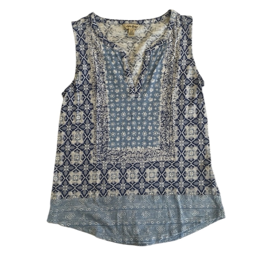 Lucky Brand Blouse Tank Top Women's Size Small S Blue White Sleeveless Geometric